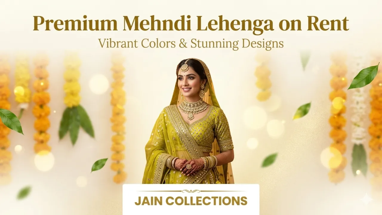 PREMIUM MEHNDI LEHENGA ON RENT – VIBRANT COLORS & STUNNING DESIGNS