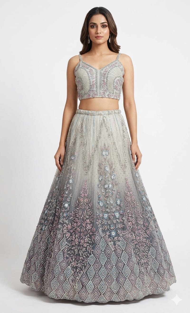 GREY INDO-LEHENGA - View 2