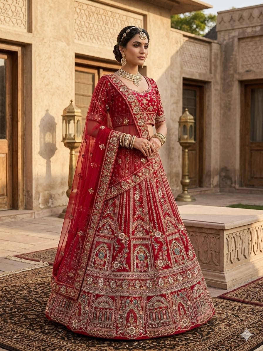 RED LEHENGA - View 2