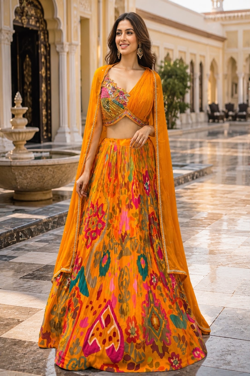 ORANGE INDO-LEHENGA - View 2