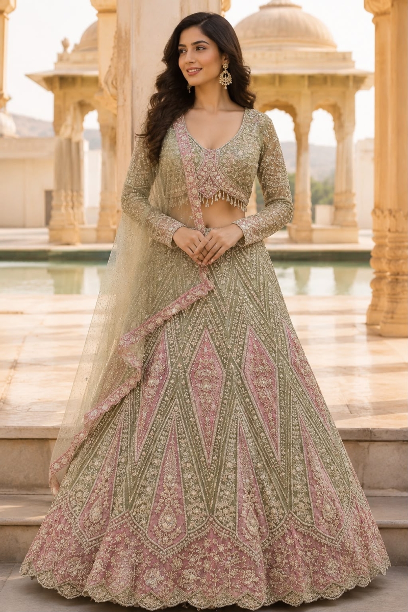 SAGE GREEN LEHENGA - View 2