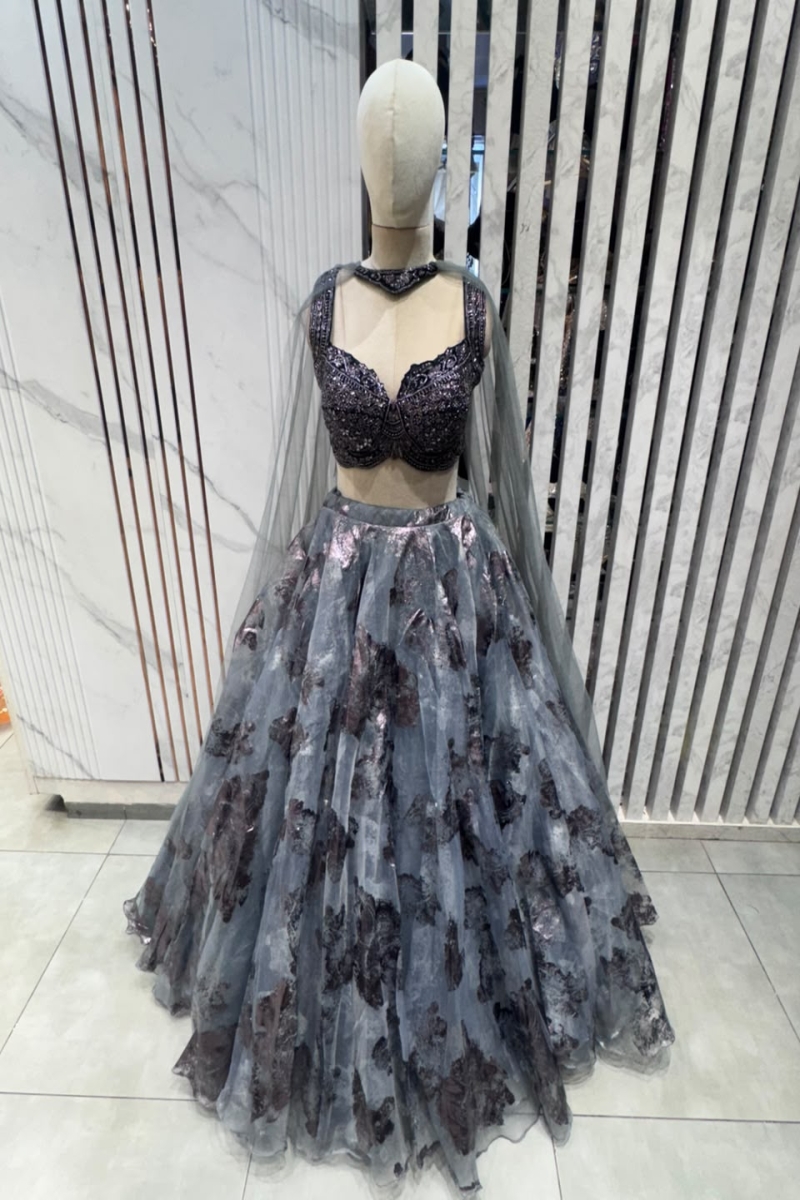 GREY INDO-LEHENGA - View 2