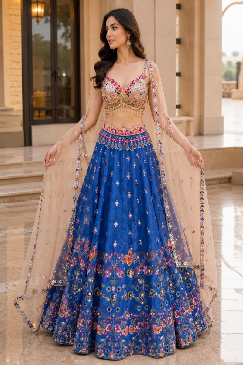 BLUE INDO-LEHENGA - View 3