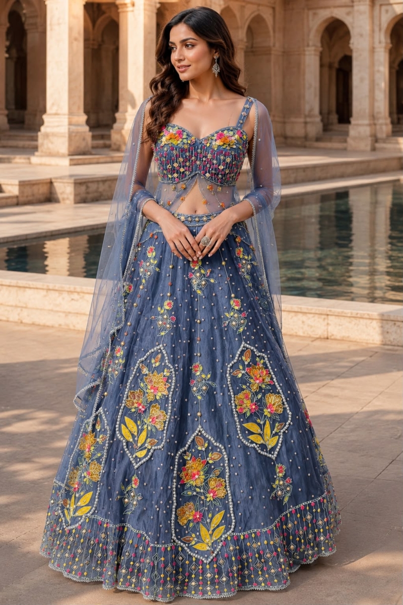 BLUE INDO-LEHENGA - View 2