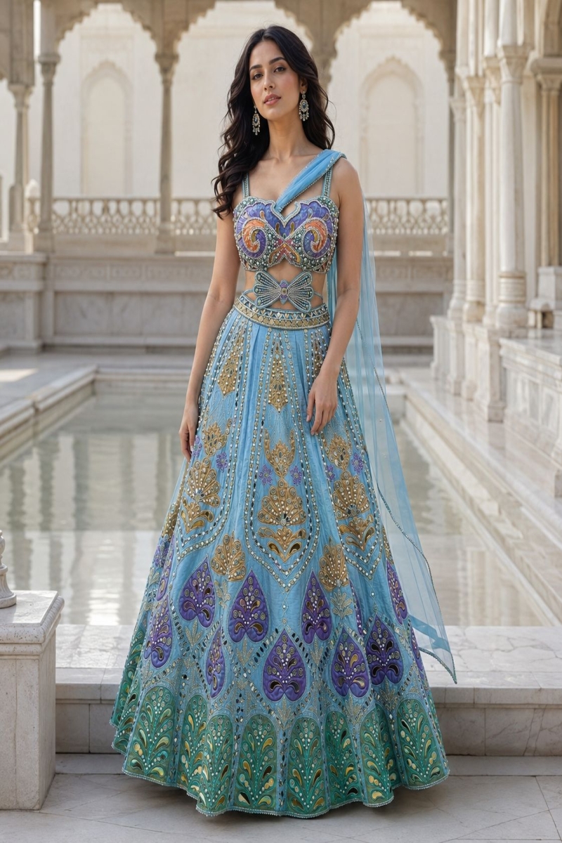 BLUE INDO-LEHENGA - View 3