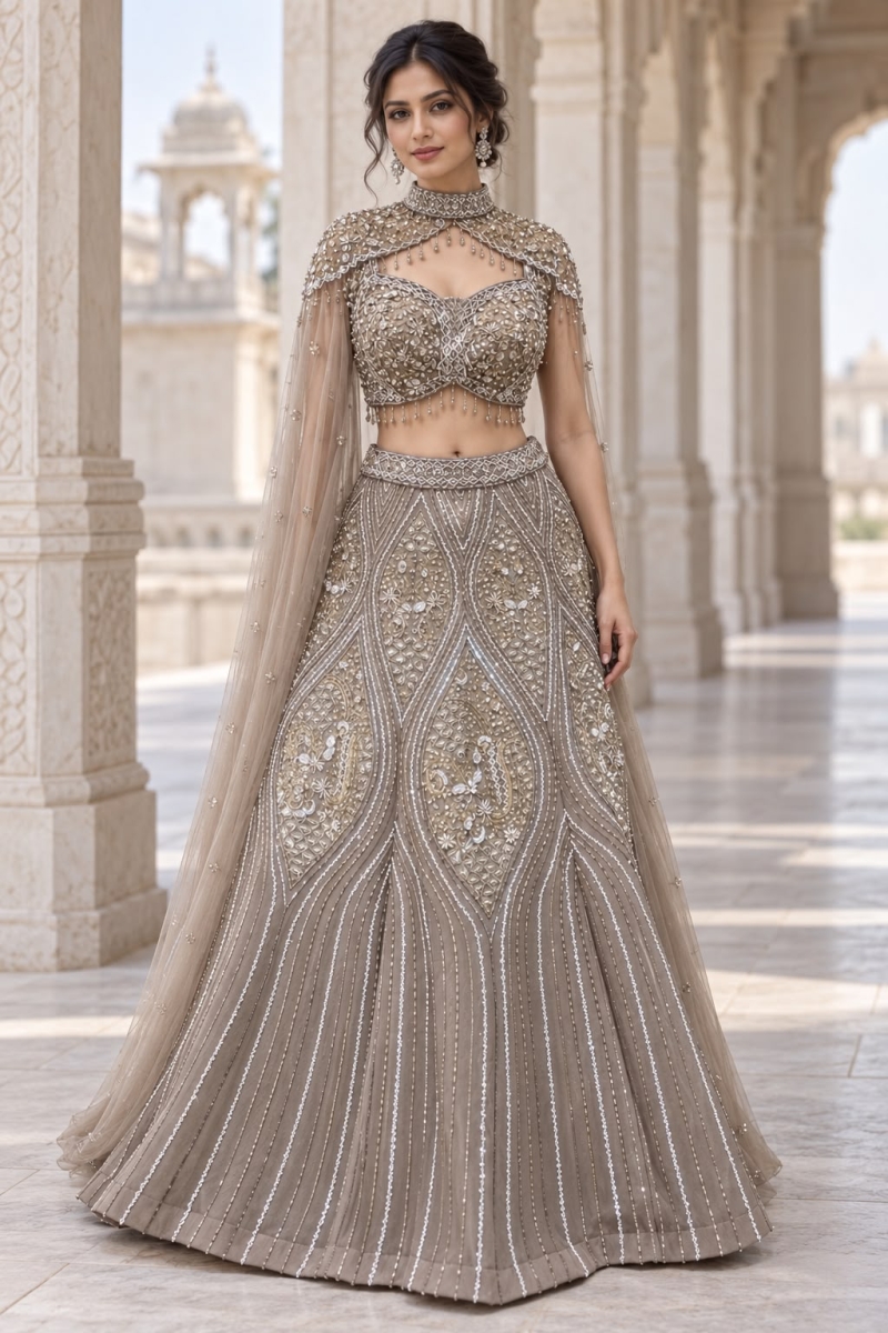 TAUPE INDO-LEHENGA - View 3