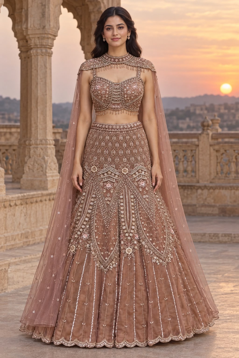 DUSTY ROSE INDO-LEHENGA - View 3