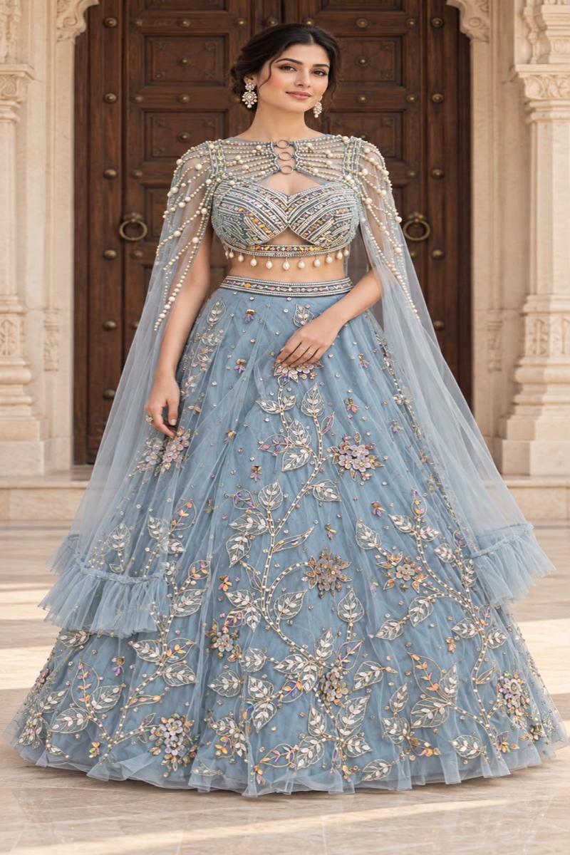 BLUE INDO-LEHENGA - View 2
